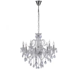 Kronleuchter, Transparent, 8 Leuchtköpfe, Kristallanhänger, E14 Fassung,