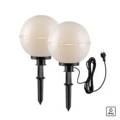 Kugelleuchte, 2er-Set, IP44, Ø30cm, weiss, inkl. Erdspieß