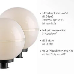 Kugelleuchte, 2er-Set, IP44, Ø30cm, weiss, inkl. Erdspieß