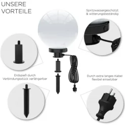 Kugelleuchten, 3er-Set, Ø 20, 30 und 40cm, weiß, IP44, 5m Zuleitung, E27