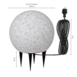 Kugelleuchte, Steinoptik, 50cm, 5m Kabel + Stecker, wetterbeständig