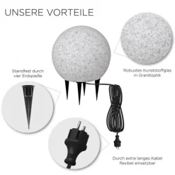 Kugelleuchte, Steinoptik, 50cm, 5m Kabel + Stecker, wetterbeständig