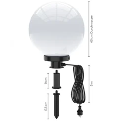 Kugelleuchte, weiß, Ø 40 cm, IP44, inkl. 5m Zuleitung und Erdspieß