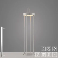 LED Akkulampe Tischleuchte greige 50cm Touchdimmer IP44 Gartenleuchte