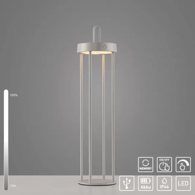 LED Akkulampe Tischleuchte greige 50cm Touchdimmer IP44 Gartenleuchte
