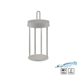 LED Akkulampe Tischleuchte greige 28cm Touchdimmer IP44 Gartenleuchte