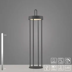 LED Akkulampe Tischleuchte schwarz 50cm Touchdimmer IP44 Gartenleuchte