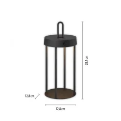 LED Akkulampe Tischleuchte schwarz 28cm Touchdimmer IP44 Gartenleuchte