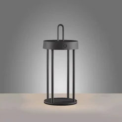 LED Akkulampe Tischleuchte schwarz 28cm Touchdimmer IP44 Gartenleuchte