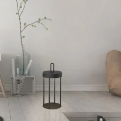LED Akkulampe Tischleuchte schwarz 28cm Touchdimmer IP44 Gartenleuchte