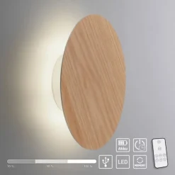 LED Akkuleuchte AKKU 25cm Holz Natur Timerfunktion USB dimmbar