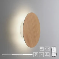 LED Akkuleuchte AKKU 18cm Holz Natur Timerfunktion USB dimmbar