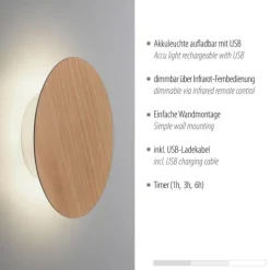 LED Akkuleuchte AKKU 18cm Holz Natur Timerfunktion USB dimmbar