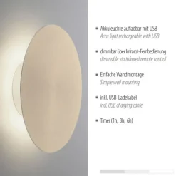 LED Akkuleuchte AKKU 25cm messing matt Timerfunktion USB dimmbar
