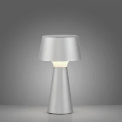 LED Akkuleuchte Tischleuchte silber Touchdimmer IP54 USB Innen-Außenbereich