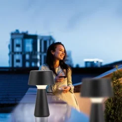 LED Akkuleuchte Tischleuchte schwarz Touchdimmer IP54 USB Innen-Außenbereich