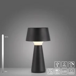 LED Akkuleuchte Tischleuchte schwarz Touchdimmer IP54 USB Innen-Außenbereich