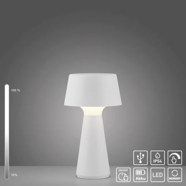 LED Akkuleuchte Tischleuchte weiß Touchdimmer IP54 USB Innen-Außenbereich