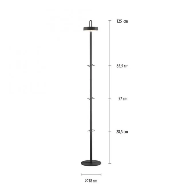 LED Akku Stehlampe schwarz dimmbar per Touch IP44 Memoryfunktion