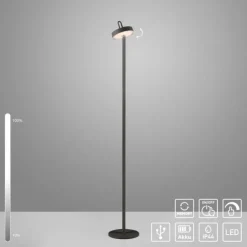 LED Akku Stehlampe schwarz dimmbar per Touch IP44 Memoryfunktion