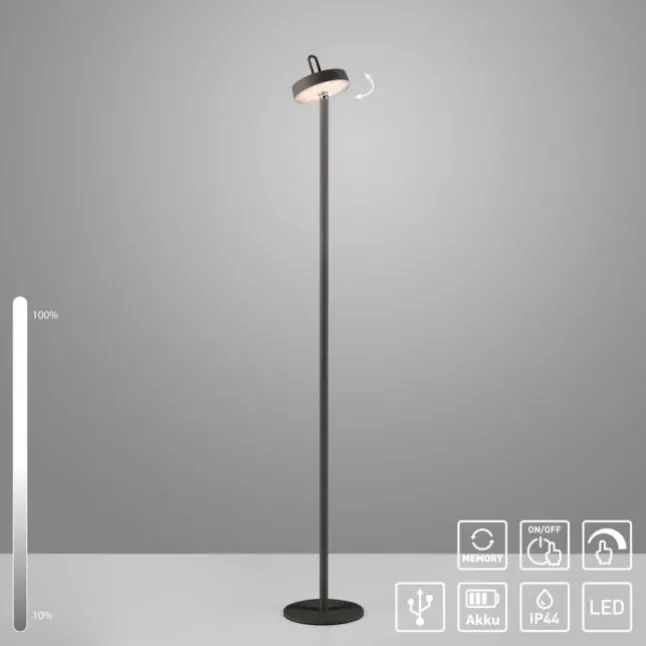 LED Akku Stehlampe schwarz dimmbar per Touch IP44 Memoryfunktion