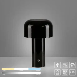 LED Akku Tischleuchte schwarz Pilzform dimmbar per Touch USB