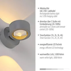 LED Akku Wandleuchte AKKU-CHIA, silber