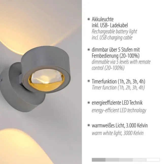 LED Akku Wandleuchte AKKU-CHIA, silber