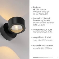 LED Akku Wandleuchte AKKU-CHIA, schwarz,