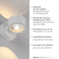 LED Akku Wandleuchte AKKU-CHIA, weiss