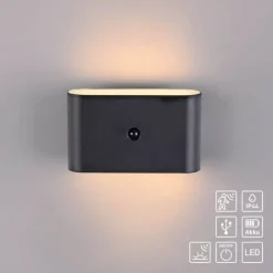 LED Akku Wandleuchte AKKU-ZIDDY, schwarz, Bewegungsmelder, aufladbar