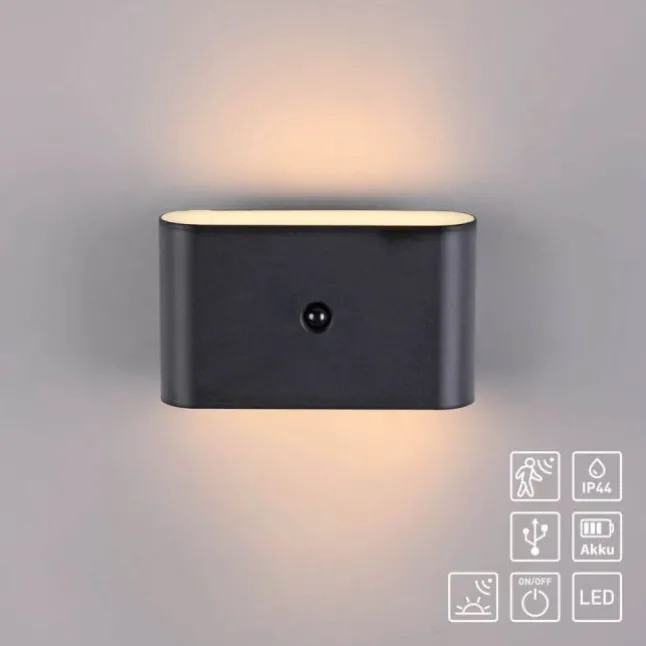 LED Akku Wandleuchte AKKU-ZIDDY, schwarz, Bewegungsmelder, aufladbar