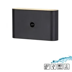LED Akku Wandleuchte AKKU-ZIDDY, schwarz, Bewegungsmelder, aufladbar