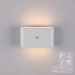 LED Akku Wandleuchte AKKU-ZIDDY, weiss, IP44, aufladbar, Bewegungsmelder
