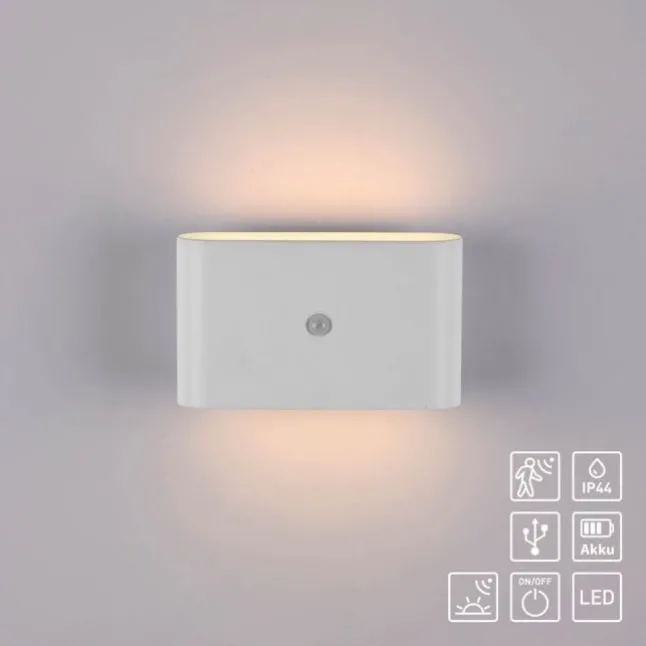 LED Akku Wandleuchte AKKU-ZIDDY, weiss, IP44, aufladbar, Bewegungsmelder