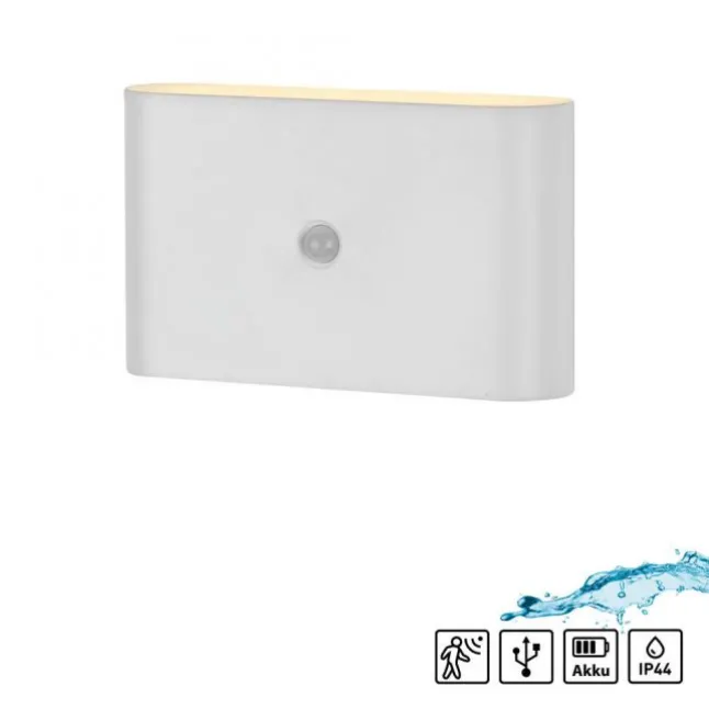 LED Akku Wandleuchte AKKU-ZIDDY, weiss, IP44, aufladbar, Bewegungsmelder