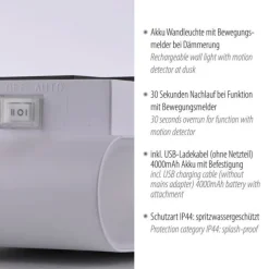 LED Akku Wandleuchte AKKU-ZIDDY, weiss, IP44, aufladbar, Bewegungsmelder