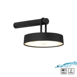 LED Akku Wandleuchte schwarz dimmbar per Touch IP44 Memoryfunktion