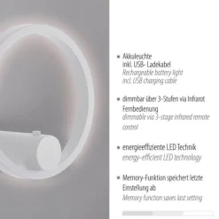 LED AKKU Wandleuchte weiß dimmbar per Fernbedienung Memoryfunktion