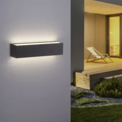 LED Außenwandleuchte, anthrazitfarben, spritzwassergeschützt, warmweiß