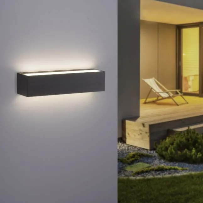 LED Außenwandleuchte, anthrazitfarben, spritzwassergeschützt, warmweiß