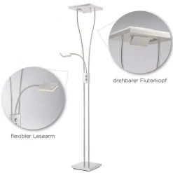 LED-Deckenfluter, Lesearm, warmweiß, Fluter dimmbar, getrennt schaltbar