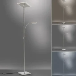 LED Deckenfluter, Leseleuchte, Fernbedienung, dimmbar, stahlfarben