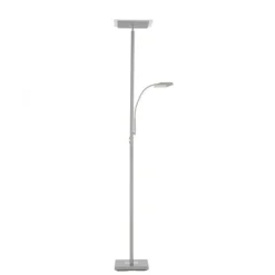 LED Deckenfluter, Leseleuchte, Fernbedienung, dimmbar, stahlfarben