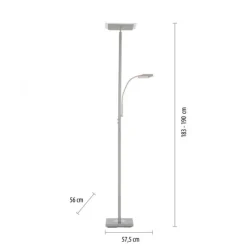 LED Deckenfluter, Leseleuchte, Fernbedienung, dimmbar, stahlfarben