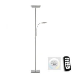 LED Deckenfluter, Leseleuchte, Fernbedienung, dimmbar, stahlfarben