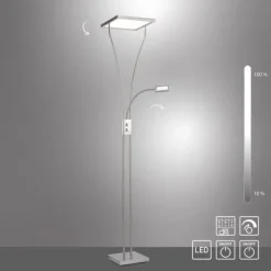 LED Deckenfluter mit Lesearm, modern, dimmbar, Drehdimmer, warmweißes Licht