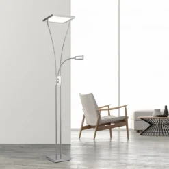 LED Deckenfluter mit Lesearm, modern, dimmbar, Drehdimmer, warmweißes Licht