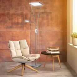 LED Deckenfluter mit Lesearm, modern, dimmbar, Drehdimmer, warmweißes Licht