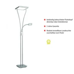 LED Deckenfluter mit Lesearm, modern, dimmbar, Drehdimmer, warmweißes Licht